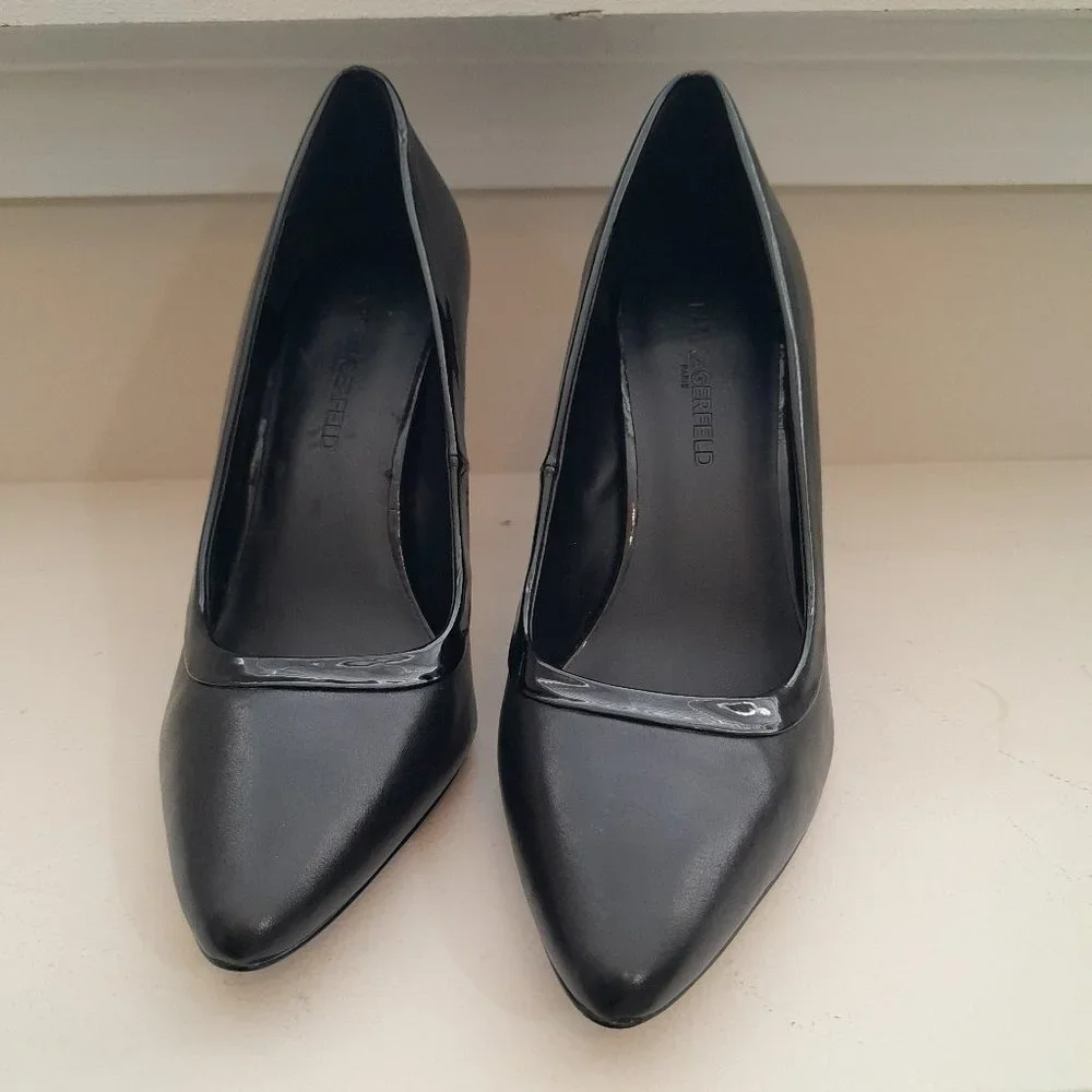 Karl Lagerfeld Tuxedo Spool Heel Black Pumps - Picture 3 of 8
